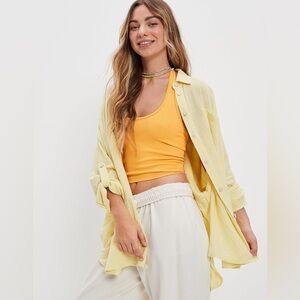 American Eagle Go Big Oversized Lime Yellow Button Down Shirt